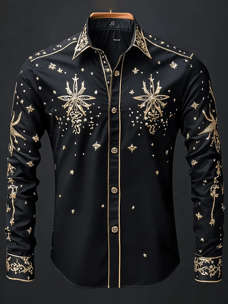 Camisa Contrast Color estampado de manga larga para hombre