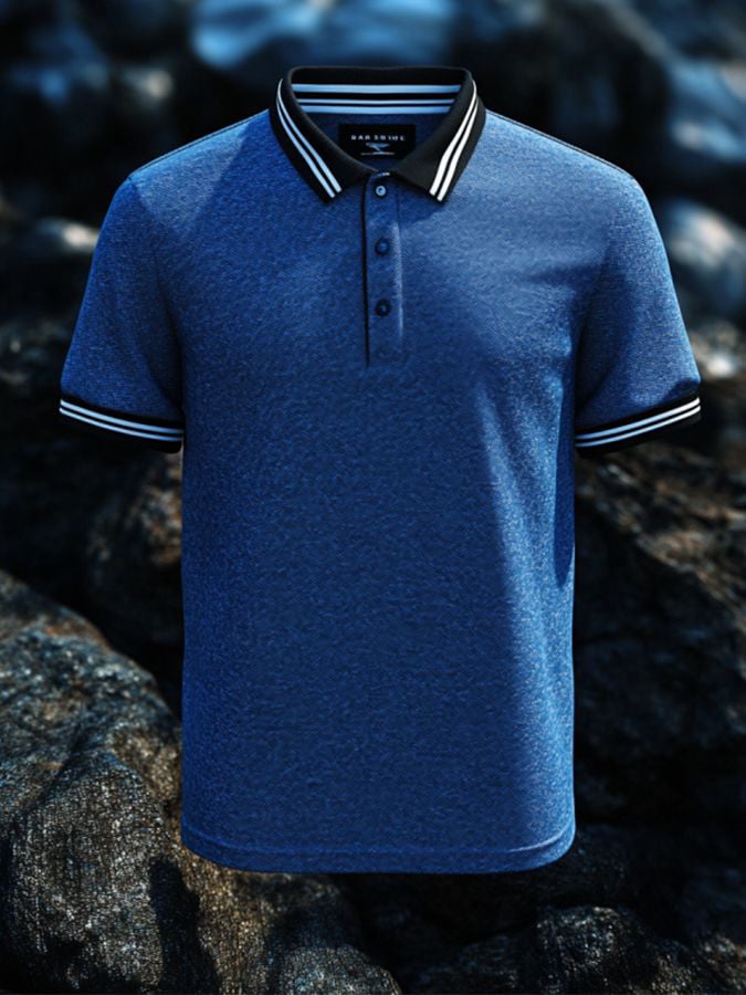 Camisa polo casual clásico Contrast Color de manga corta para hombre