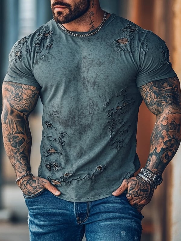 Camiseta casual Ripped de manga corta para hombre