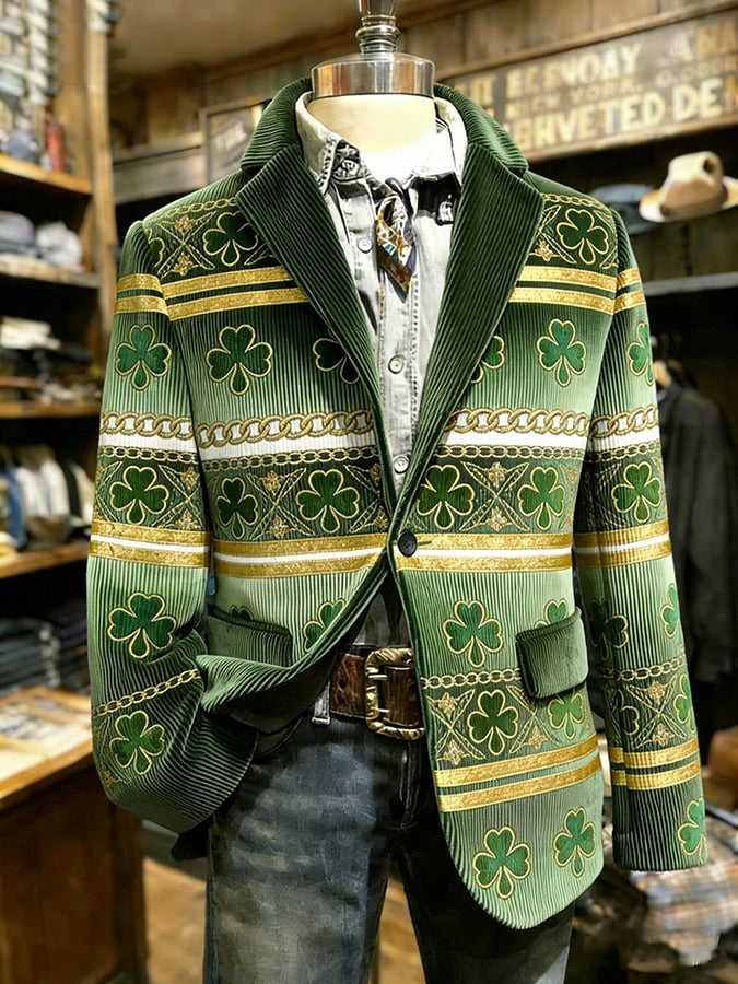 Chaqueta St. Patrick's Day Clover a cuadros Suit para hombre