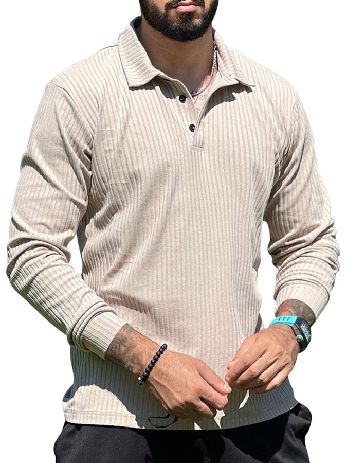 Camisa polo acanalado casual de manga larga Half Button tejido