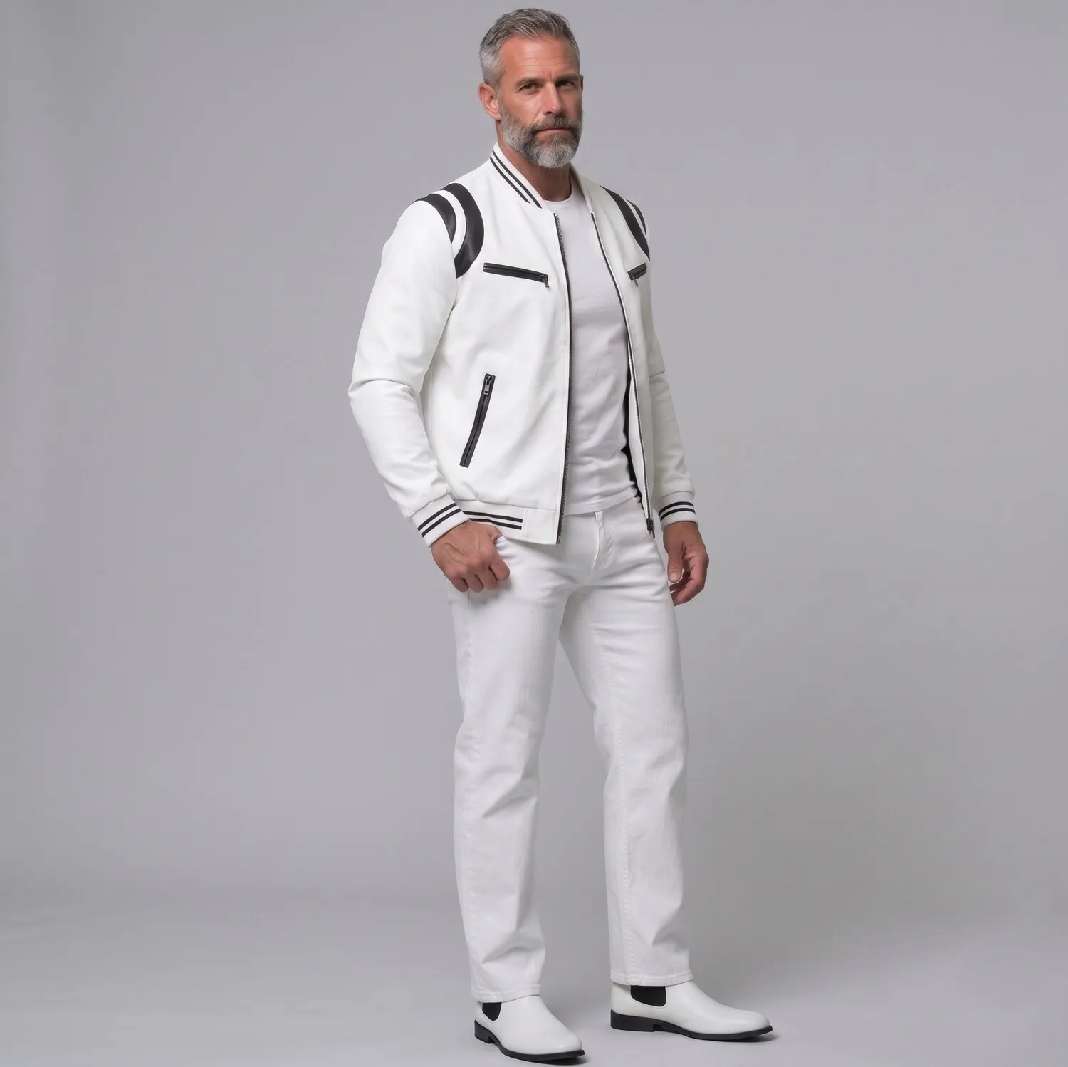 para hombre PU Leather Contrast Stripes Zipper Pockets Bomber chaqueta
