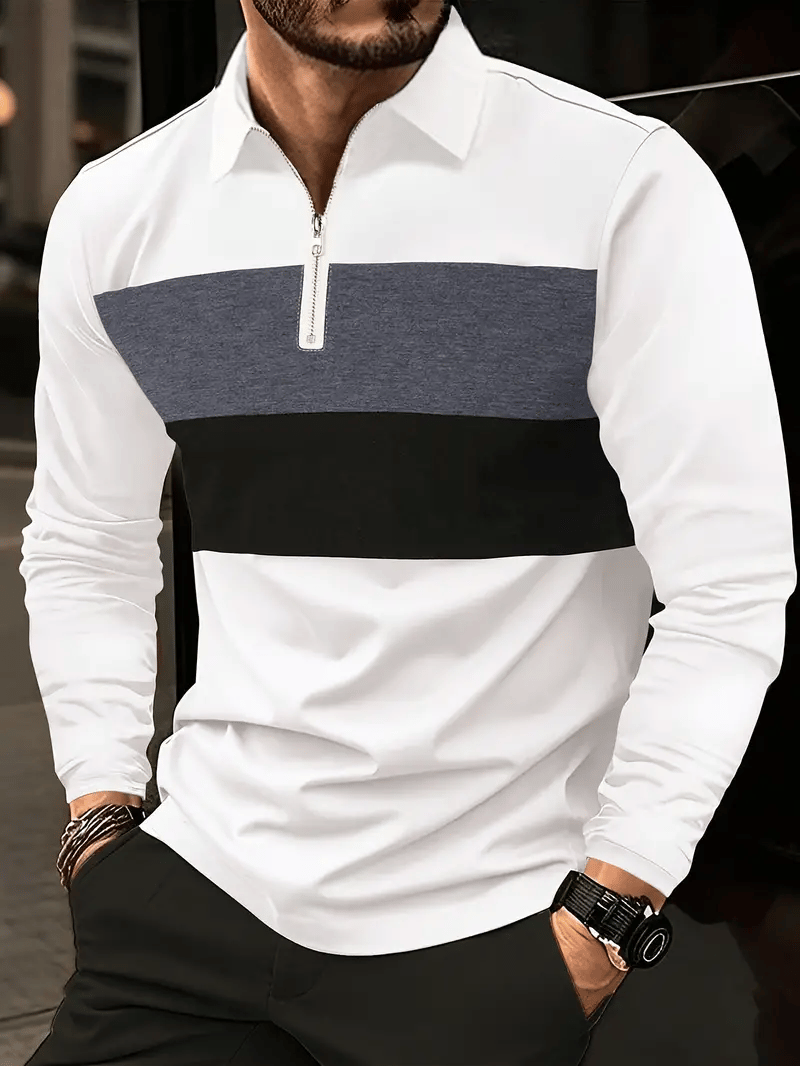Camisa ejecutivo casual a rayas con cierre para hombre