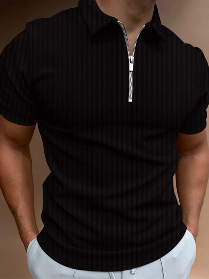 Polo Neck Zip rayas Top