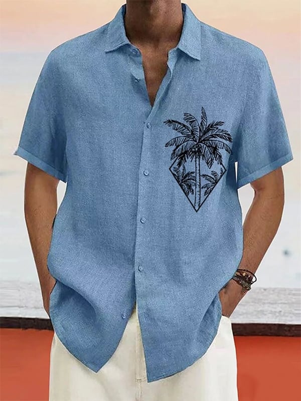 Camisa retro Hawaiian Vacation de manga corta para hombre