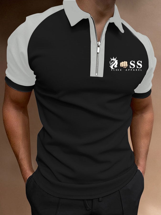 Camisa polo Letter estampado Lapel Zipper Pullover casual para hombre