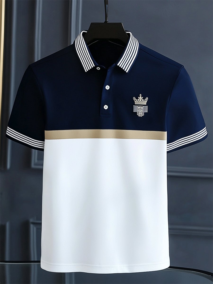Camisa polo ejecutivo rayas Logo con botones de manga corta para hombre