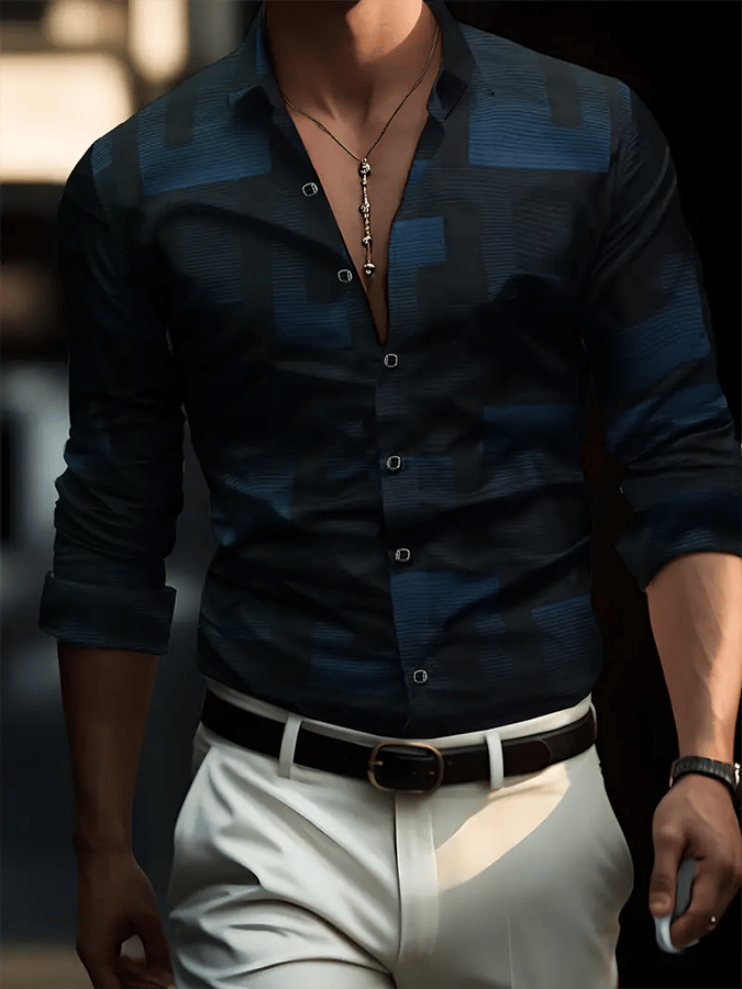 Camisa geométrico Design ejecutivo casual para hombre
