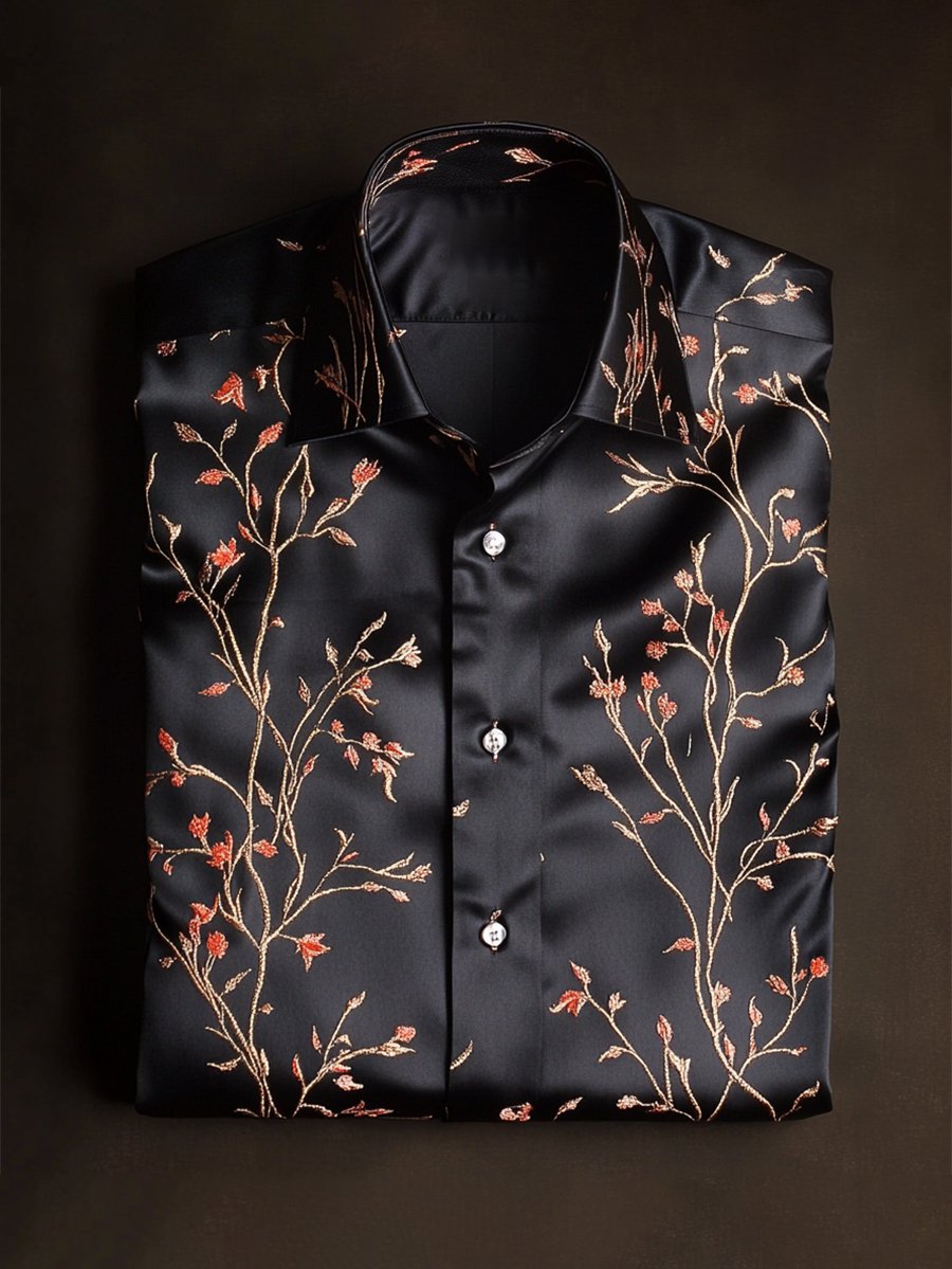 Camisa satén Luxe de manga larga con botones para hombre