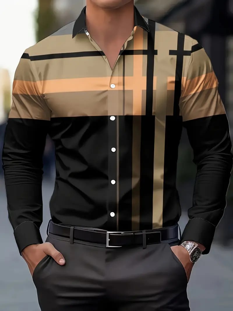 Camisa Street Style ejecutivo casual estampado de manga larga para hombre
