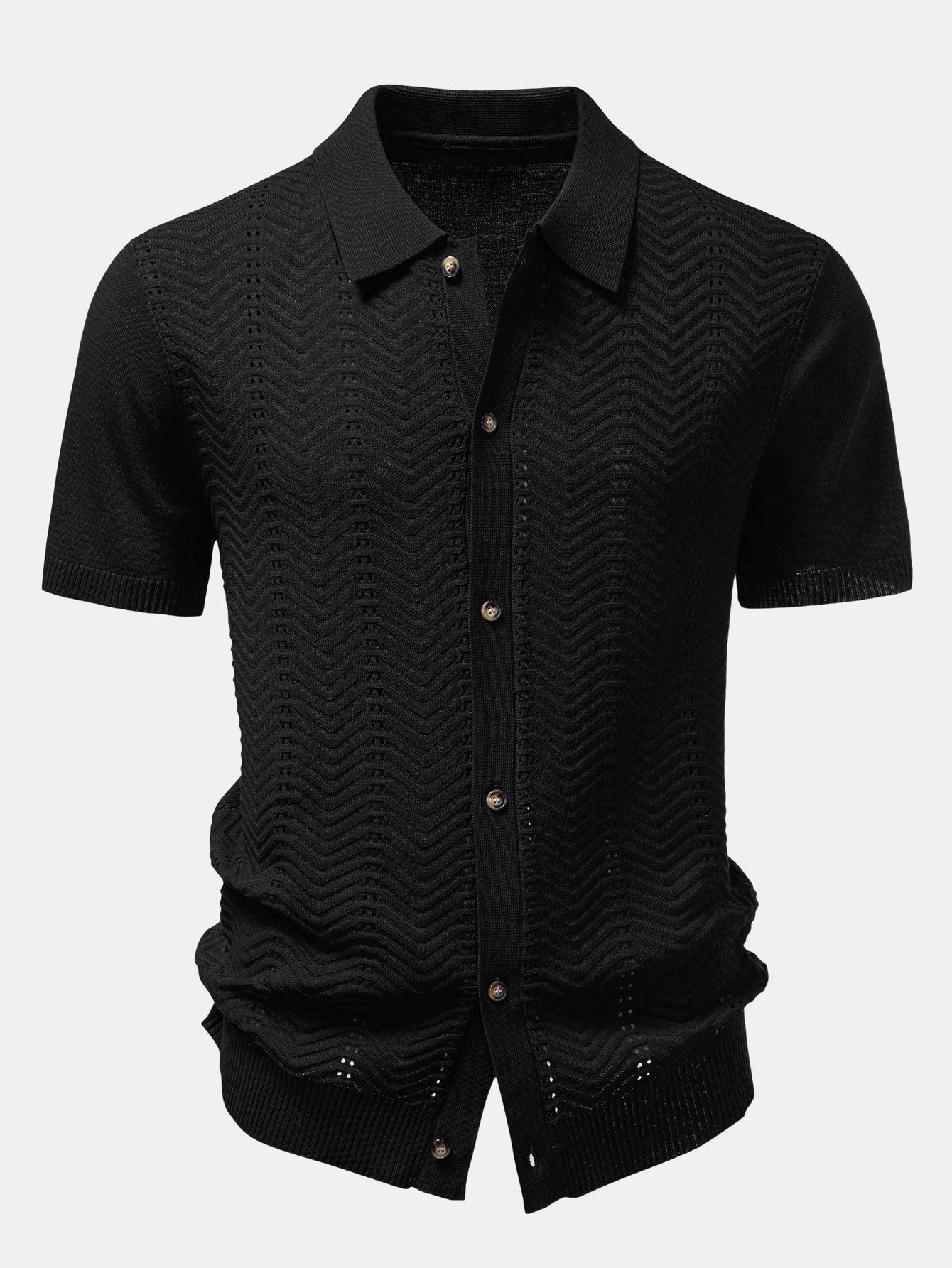 Textured Jacquard Button Up Knicamiseta
