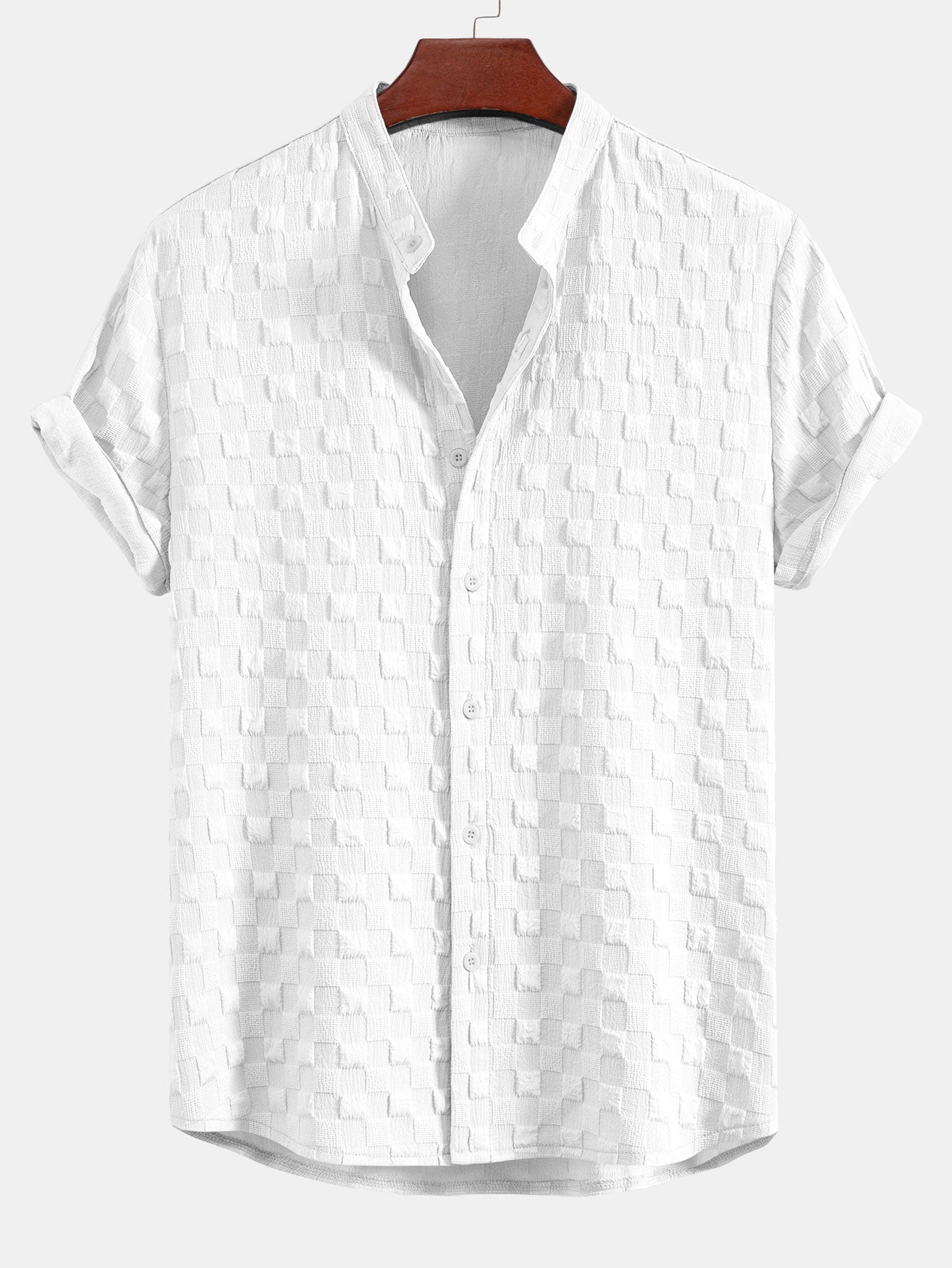 Camisa Checkerboard Jacquard Stand Collar
