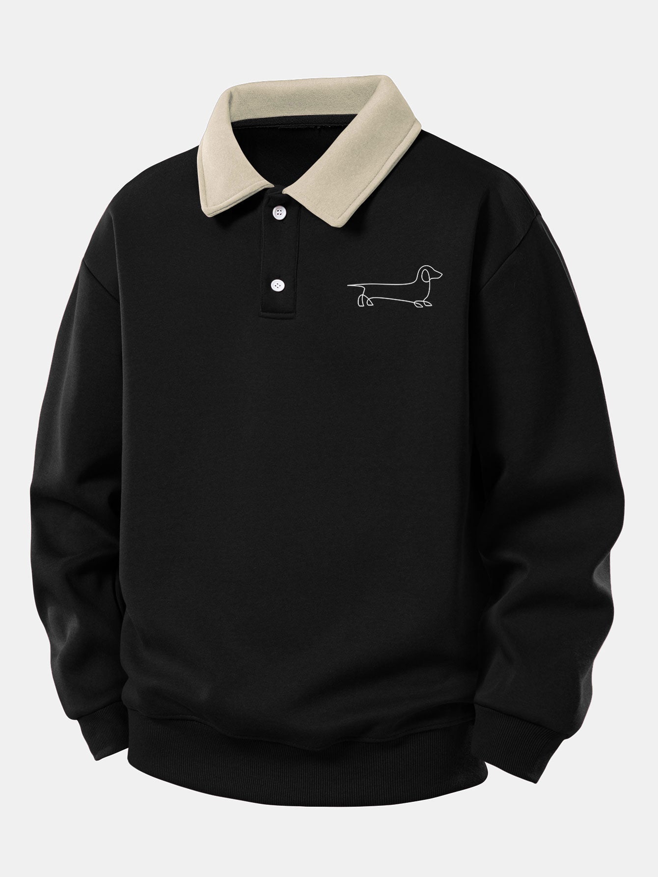 Sudadera Relax Fit Line Dachshund estampado Contrast Polo & Straight Leg Pleated Pintuck Sweatpantalón