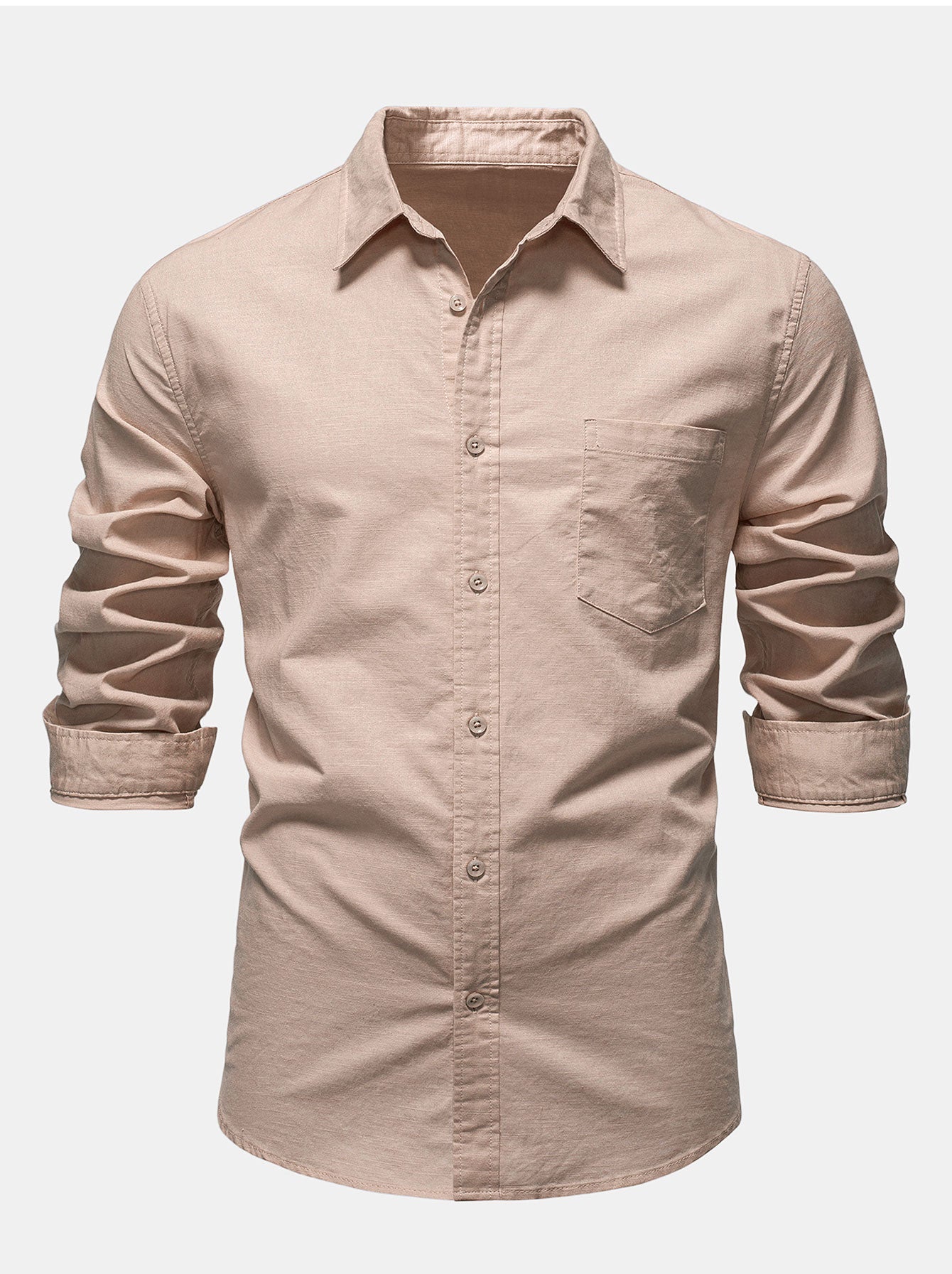 Camisa de manga larga de lino de algodón Blend With Pocket