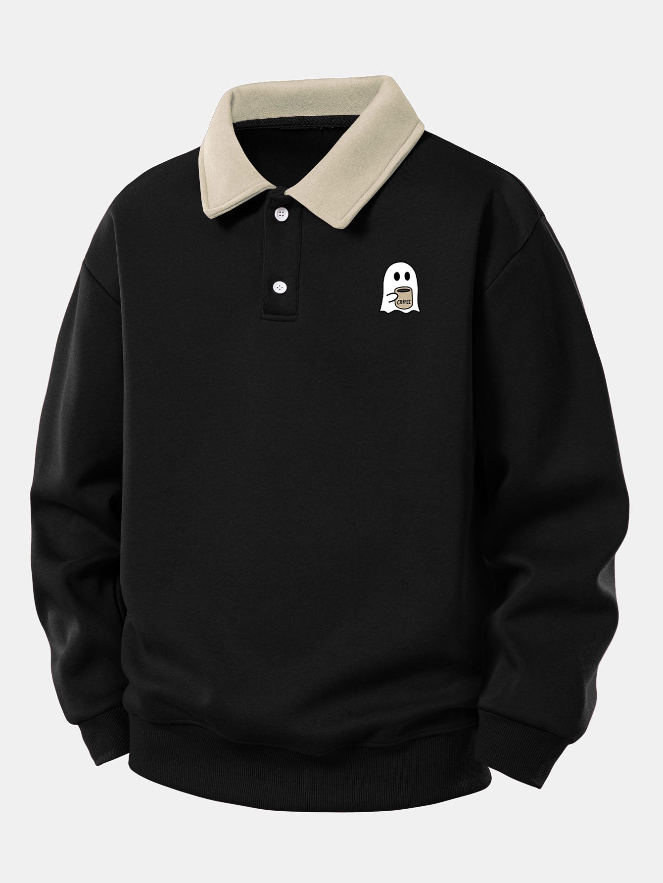 Sudadera Relax Fit Ghost Drinking Coffee estampado Contrast Polo & Straight Leg Pleated Pintuck Sweatpantalón