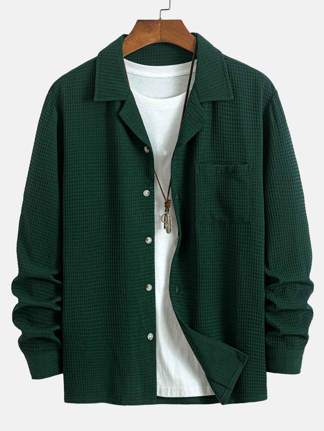 Camisa de manga larga Waffle Cuban Collar