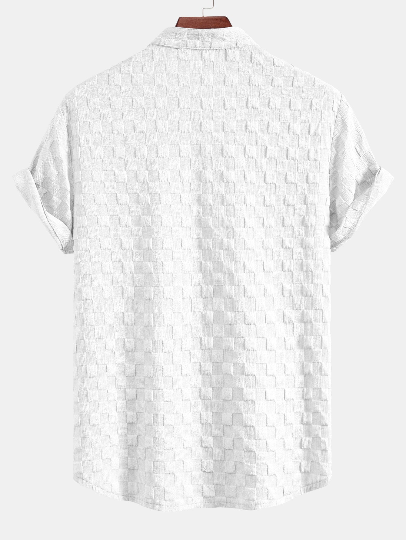 Camisa Checkerboard Jacquard Stand Collar