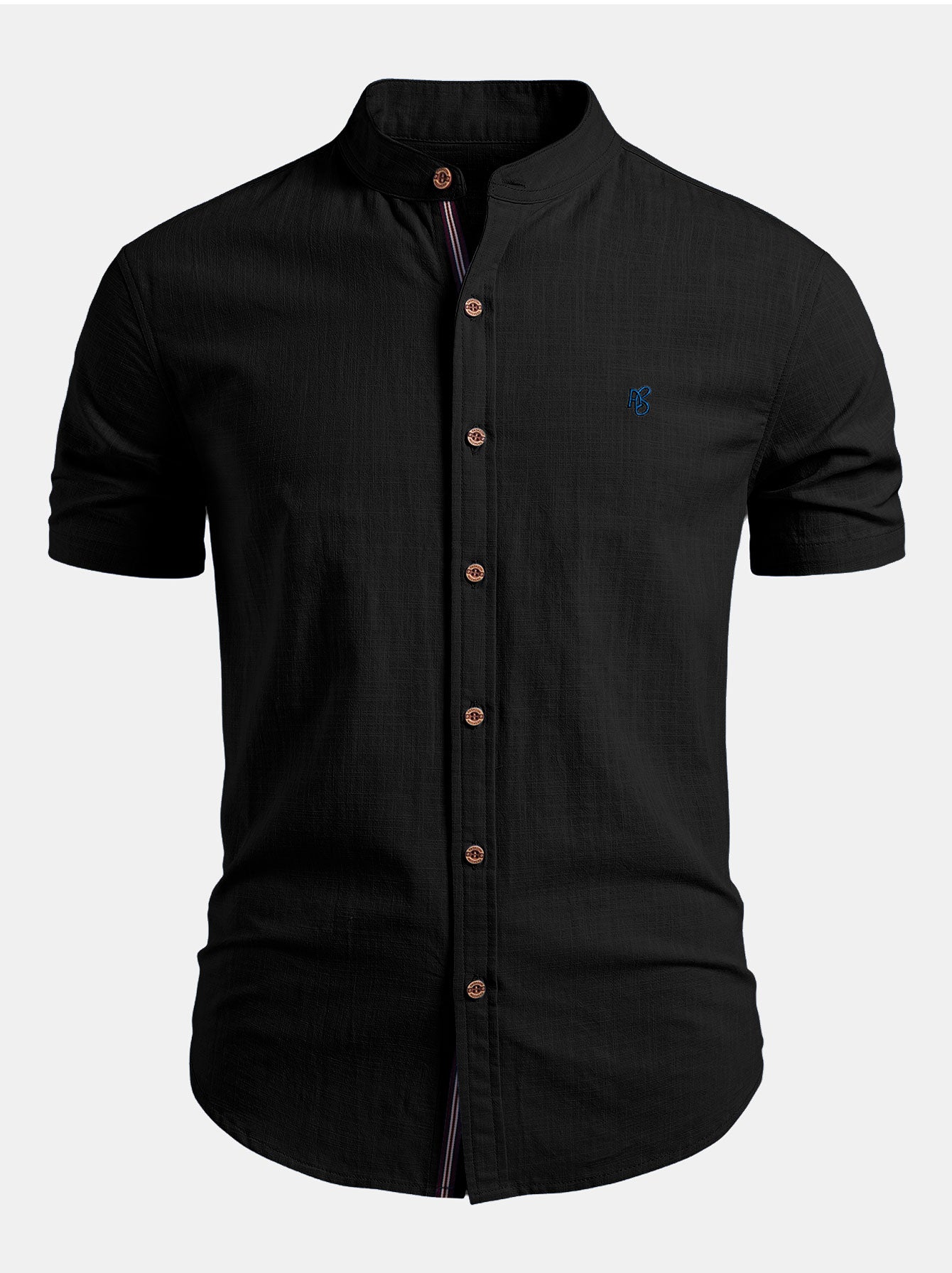 Camisa de manga corta de lino Look Stand Collar
