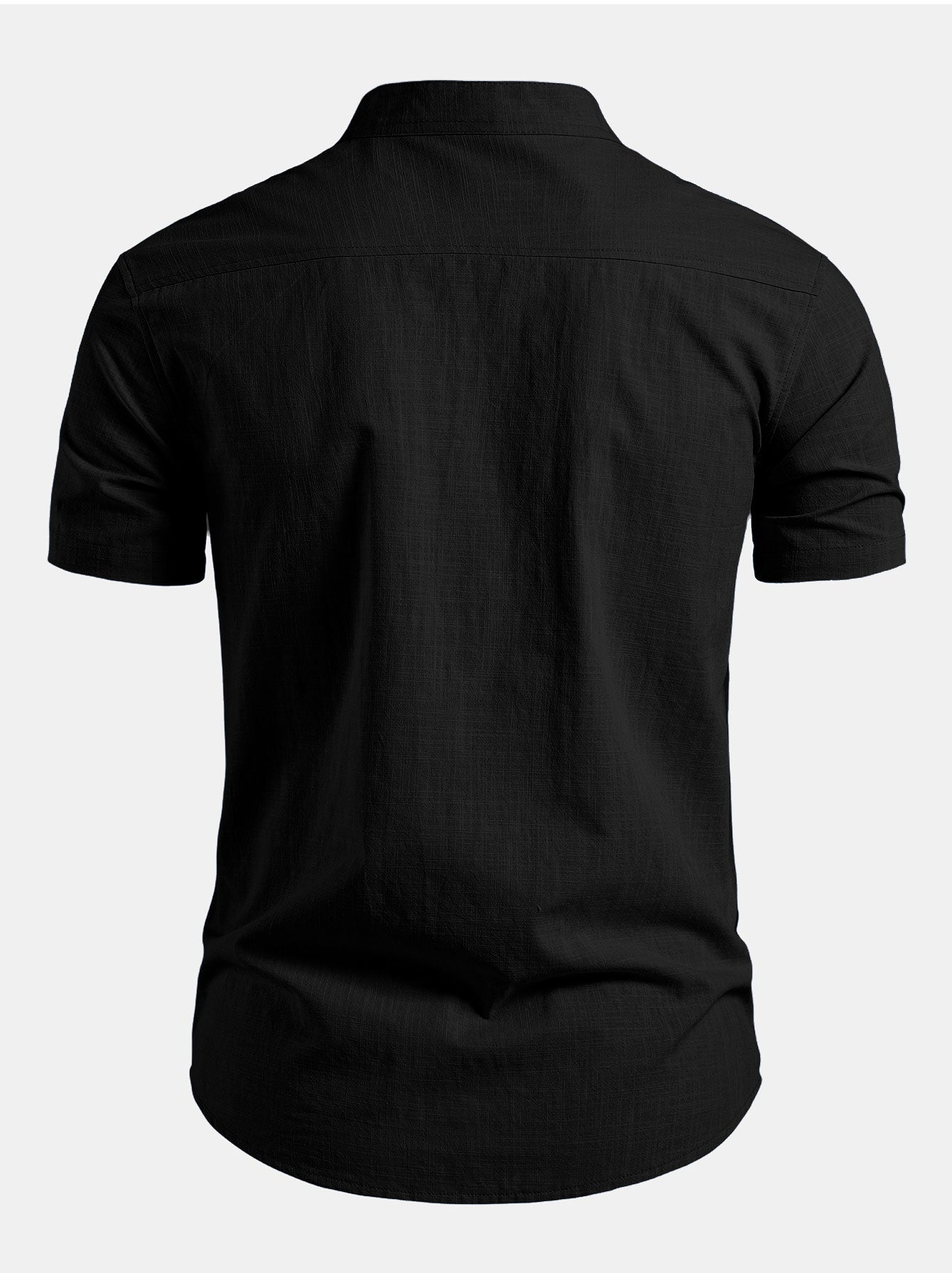 Camisa de manga corta de lino Look Stand Collar