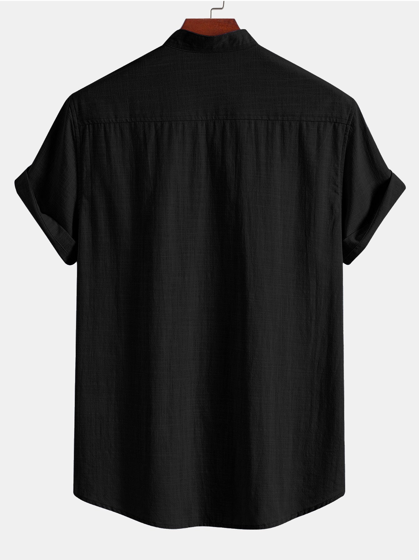 Camisa de manga corta de lino Look Stand Collar