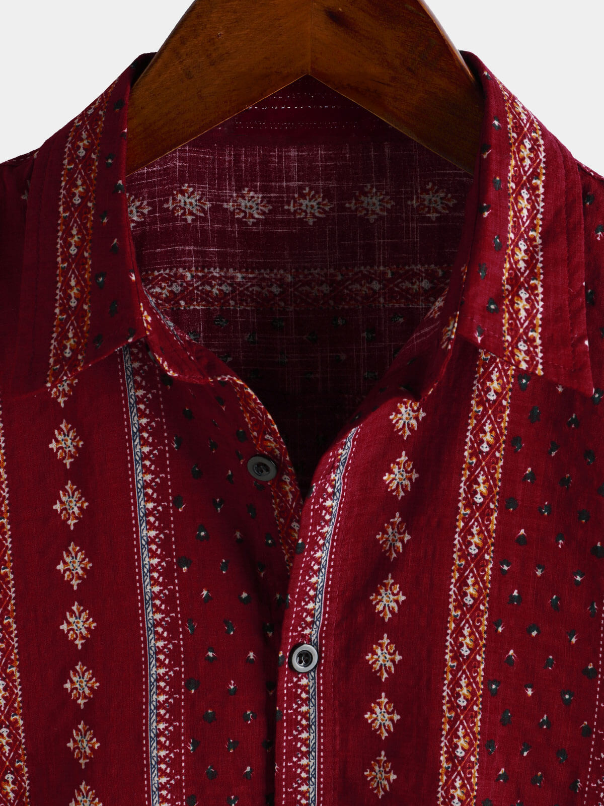 Camisa retro Red a rayas estampado Button Up 70s vintage de manga corta para hombre