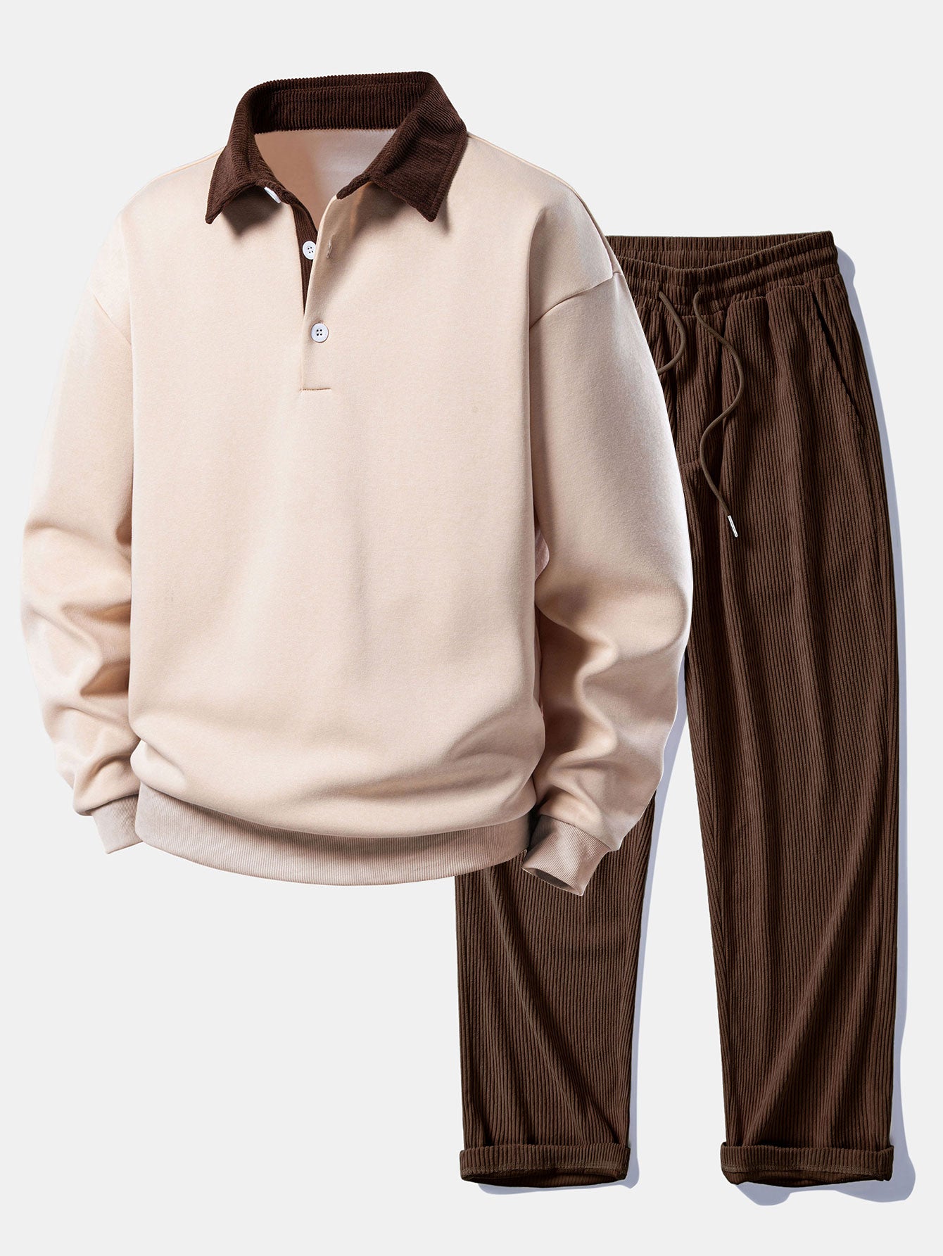 Sudadera Relax Fit Contrast Corduroy Polo Collar & Straight Leg Corduroy pantalón