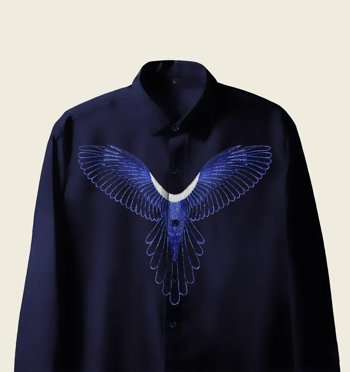 Camisa Navy Blue Eagle Wing Embellished para hombre