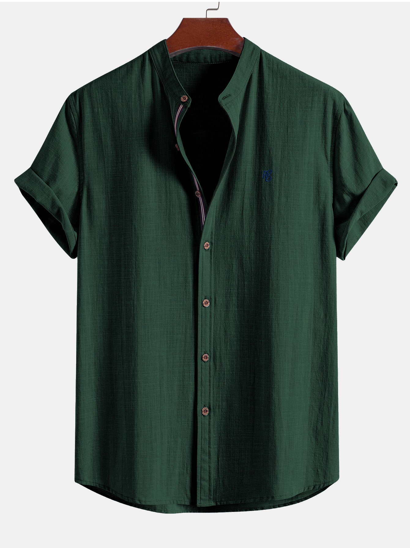 Camisa de manga corta de lino Look Stand Collar