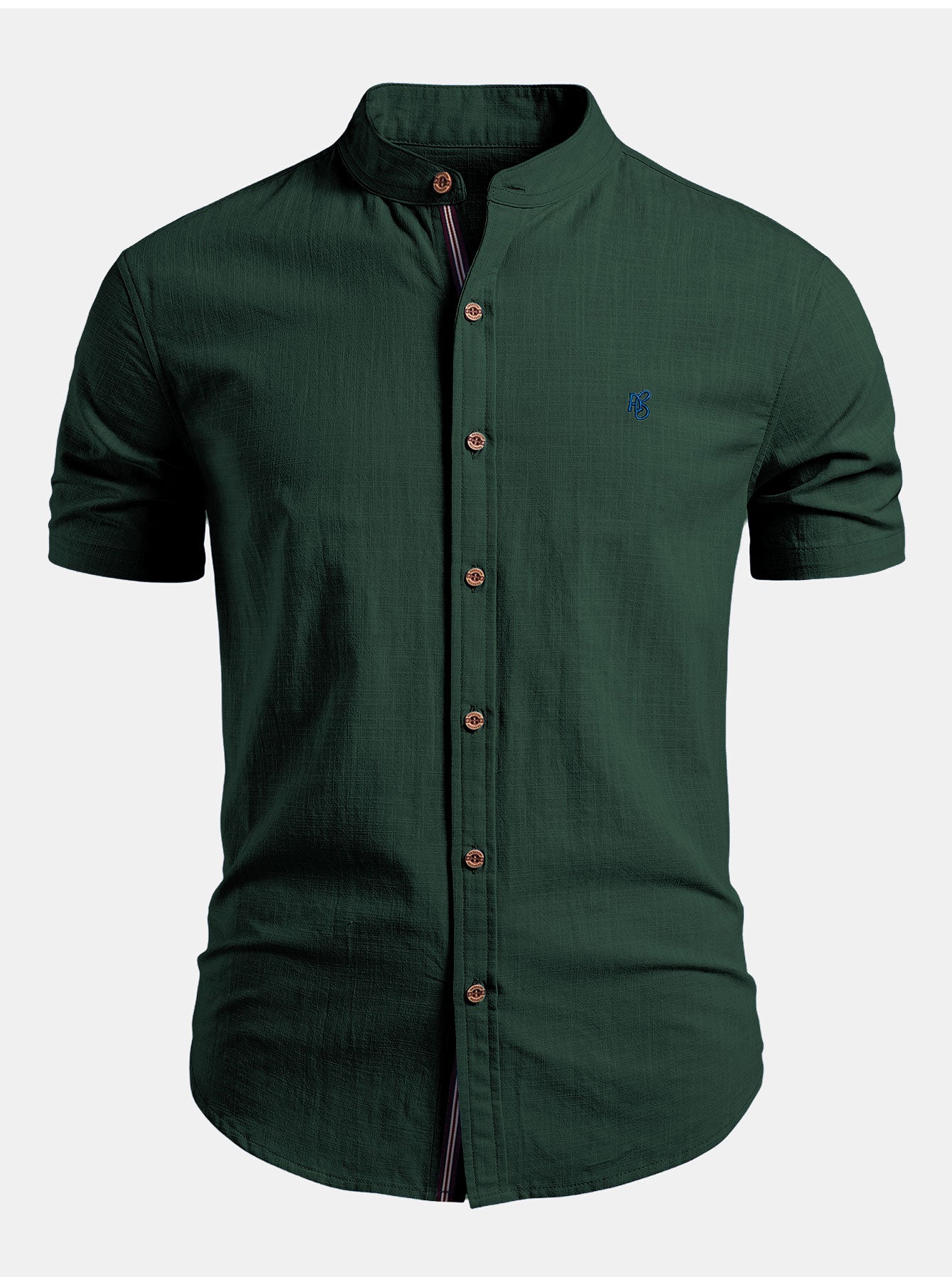 Camisa de manga corta de lino Look Stand Collar