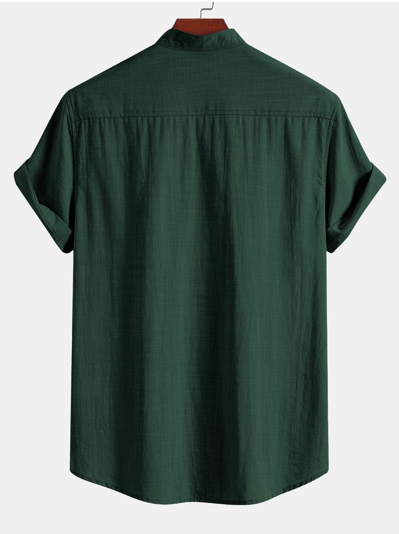 Camisa de manga corta de lino Look Stand Collar