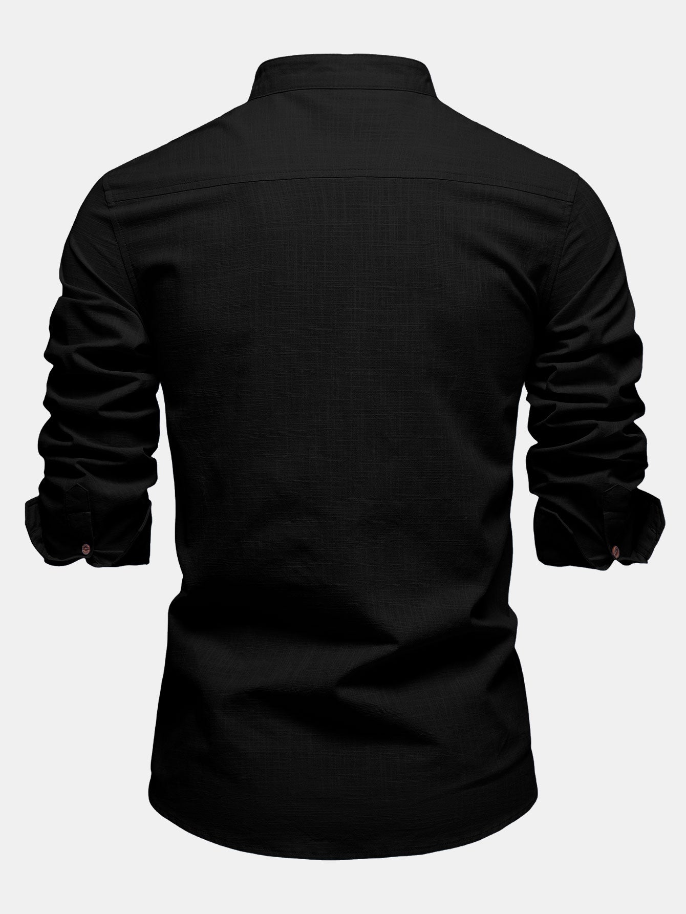 Camisa Contrast Trim de lino Look Stand Collar