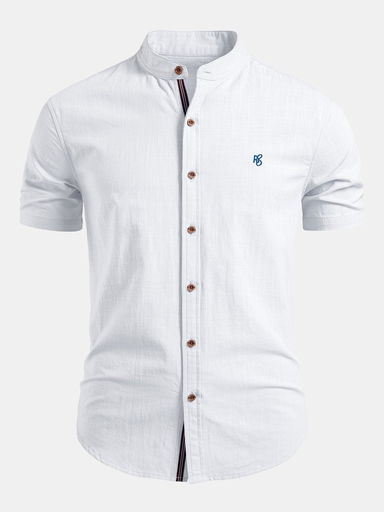 Camisa de manga corta de lino Look Stand Collar