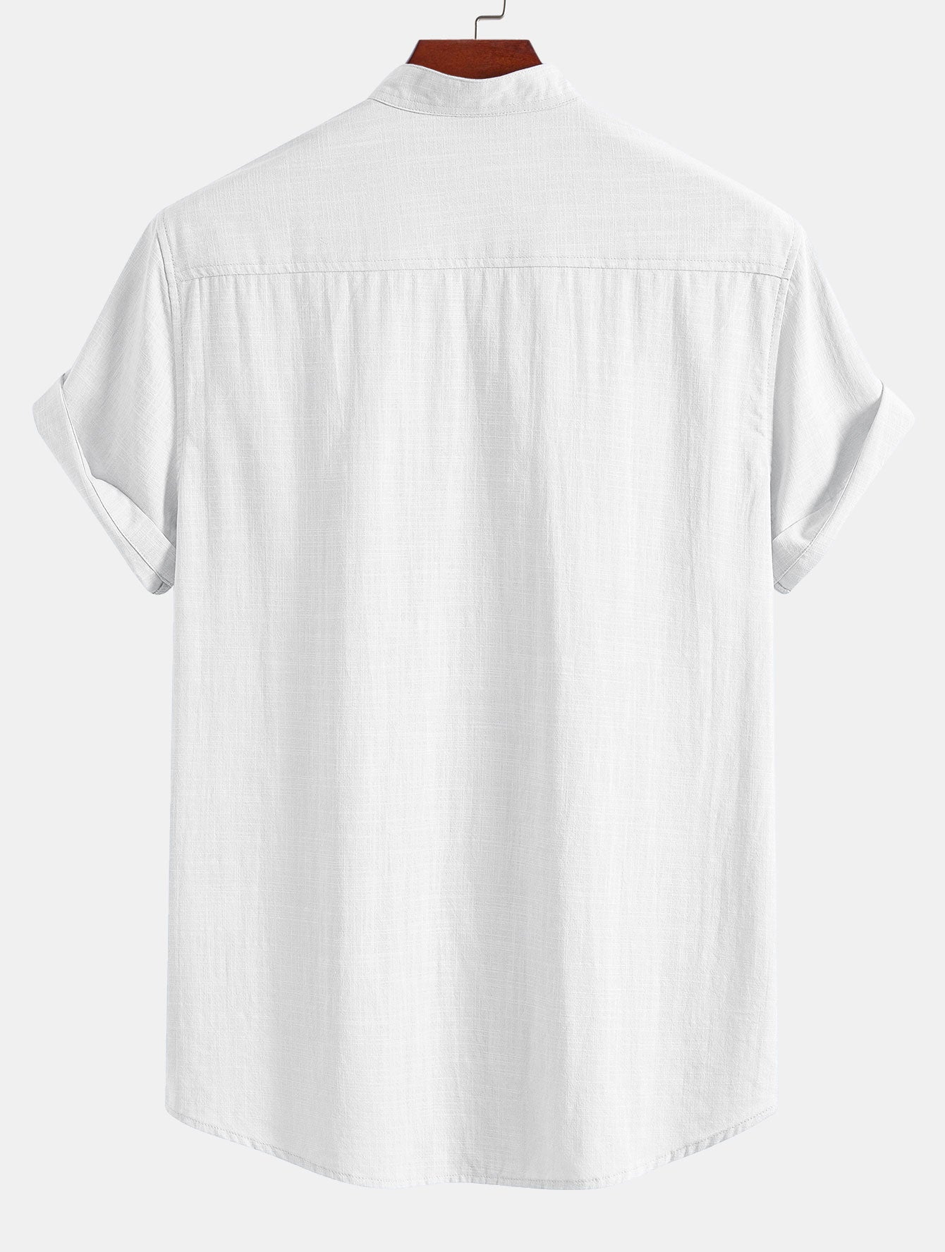 Camisa de manga corta de lino Look Stand Collar