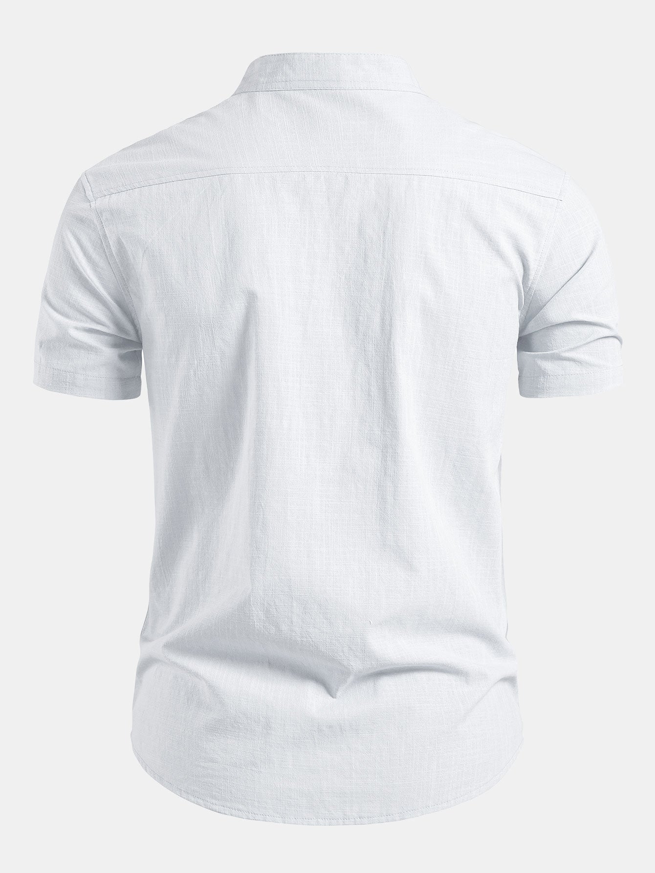 Camisa de manga corta de lino Look Stand Collar
