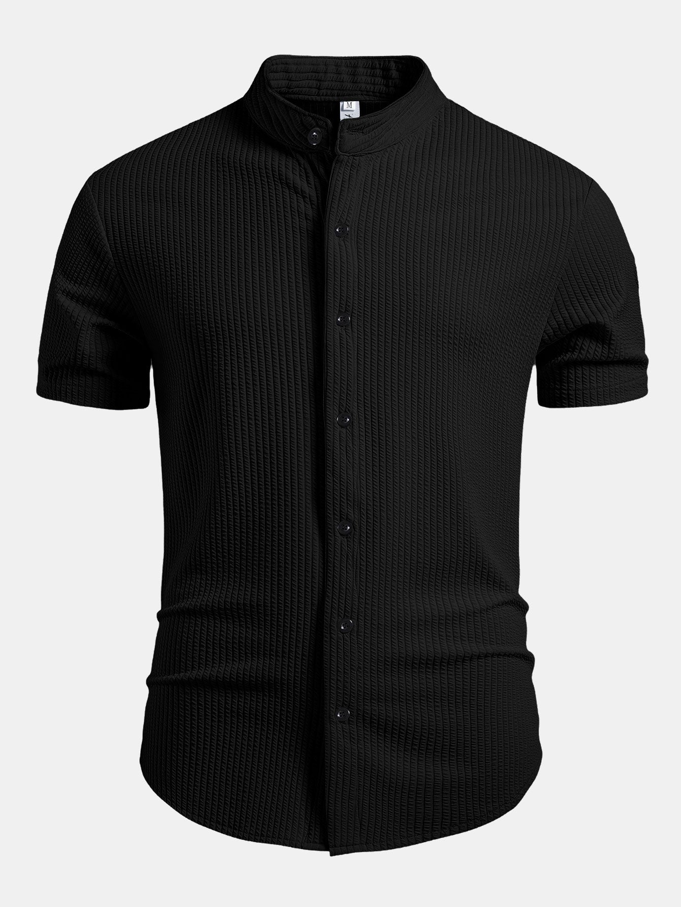Camisa Muscle Fit Ribbed Stand Collar