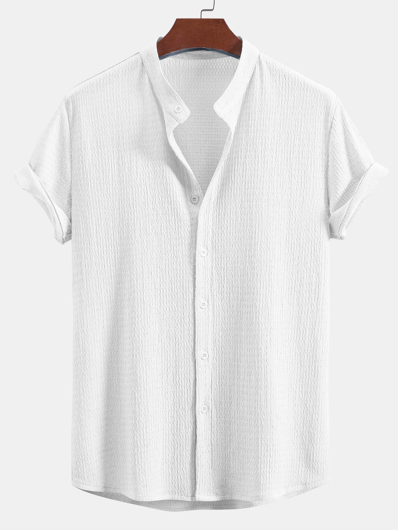 Camisa Muscle Fit Crinkled Textured Stand Collar