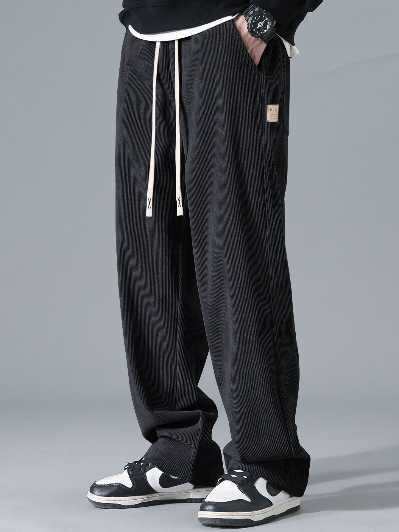 Sudadera Relax Fit Contrast Corduroy Polo Collar & Straight Leg Corduroy pantalón
