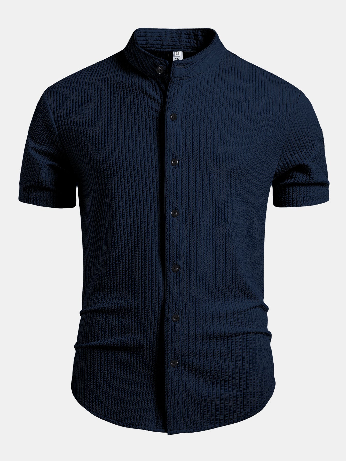 Camisa Muscle Fit Ribbed Stand Collar