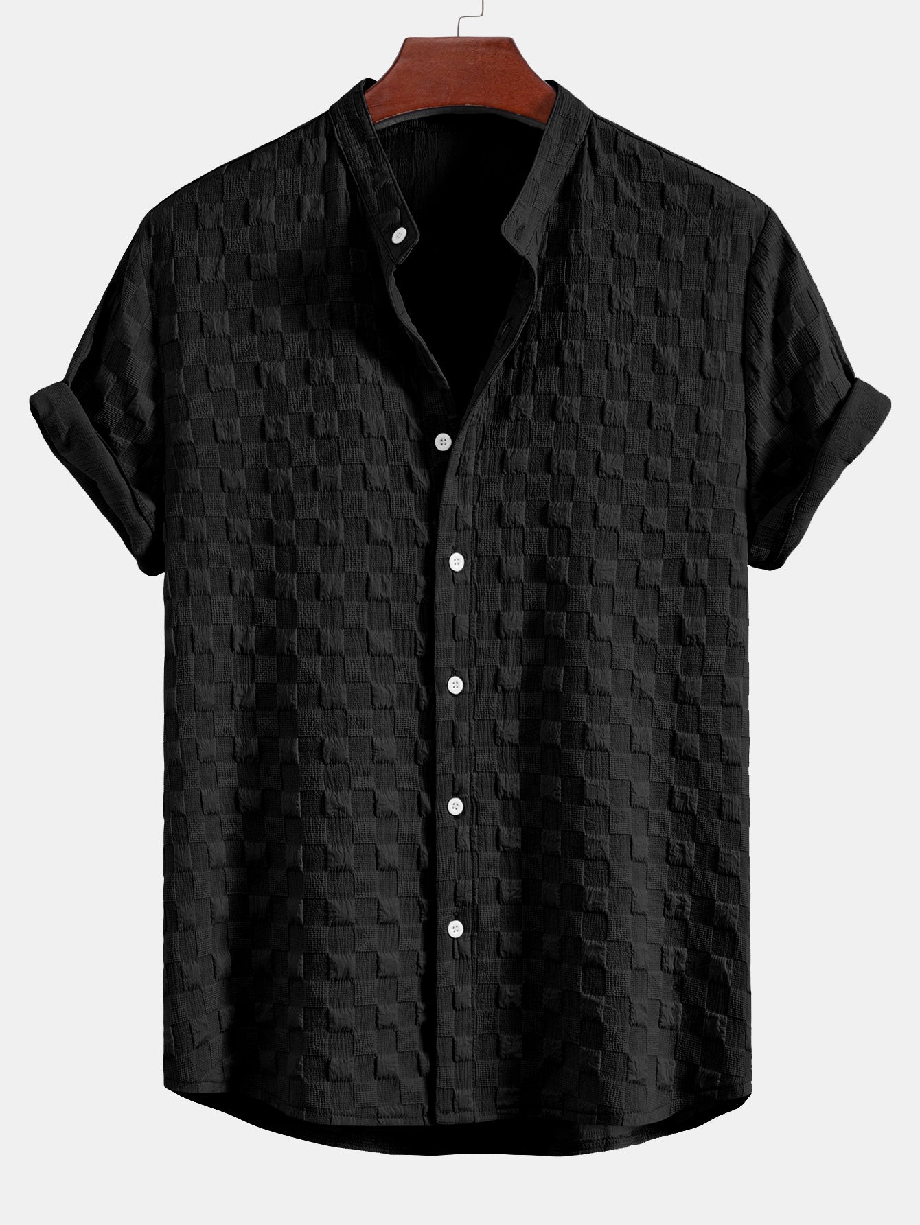 Camisa Checkerboard Jacquard Stand Collar