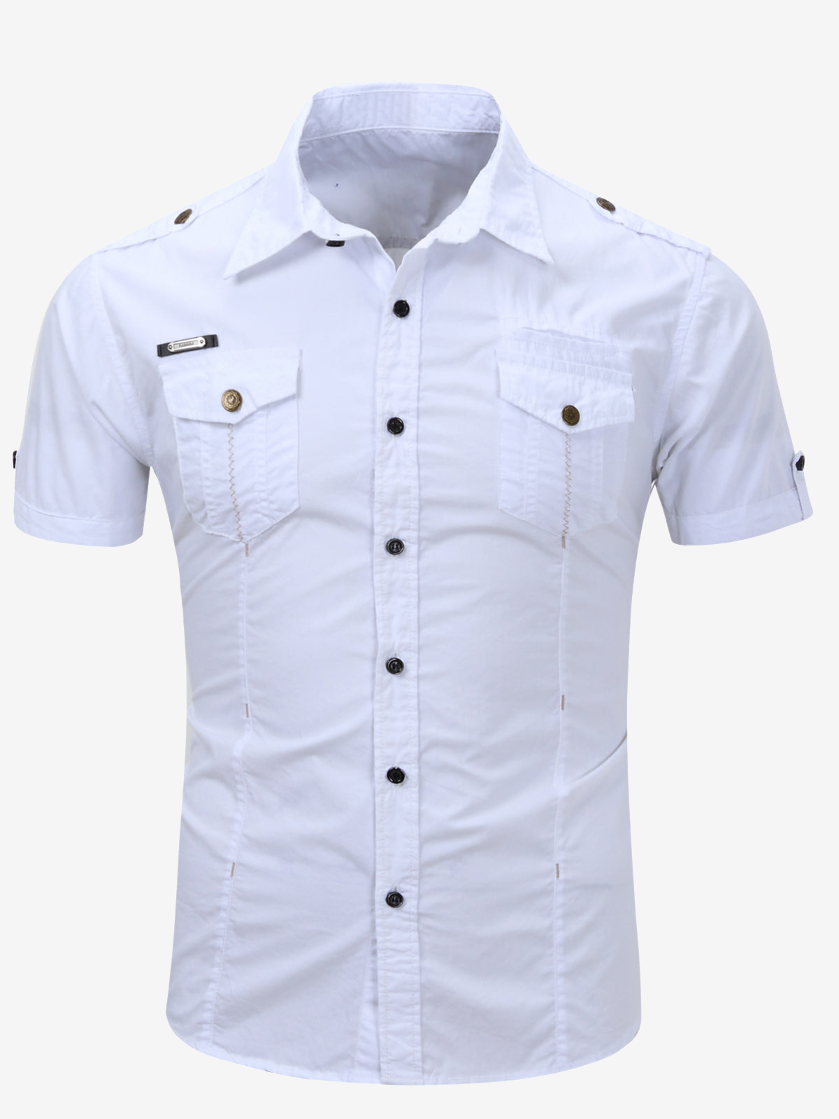 Camisa para exterior casual de algodón Pocket de manga corta para hombre