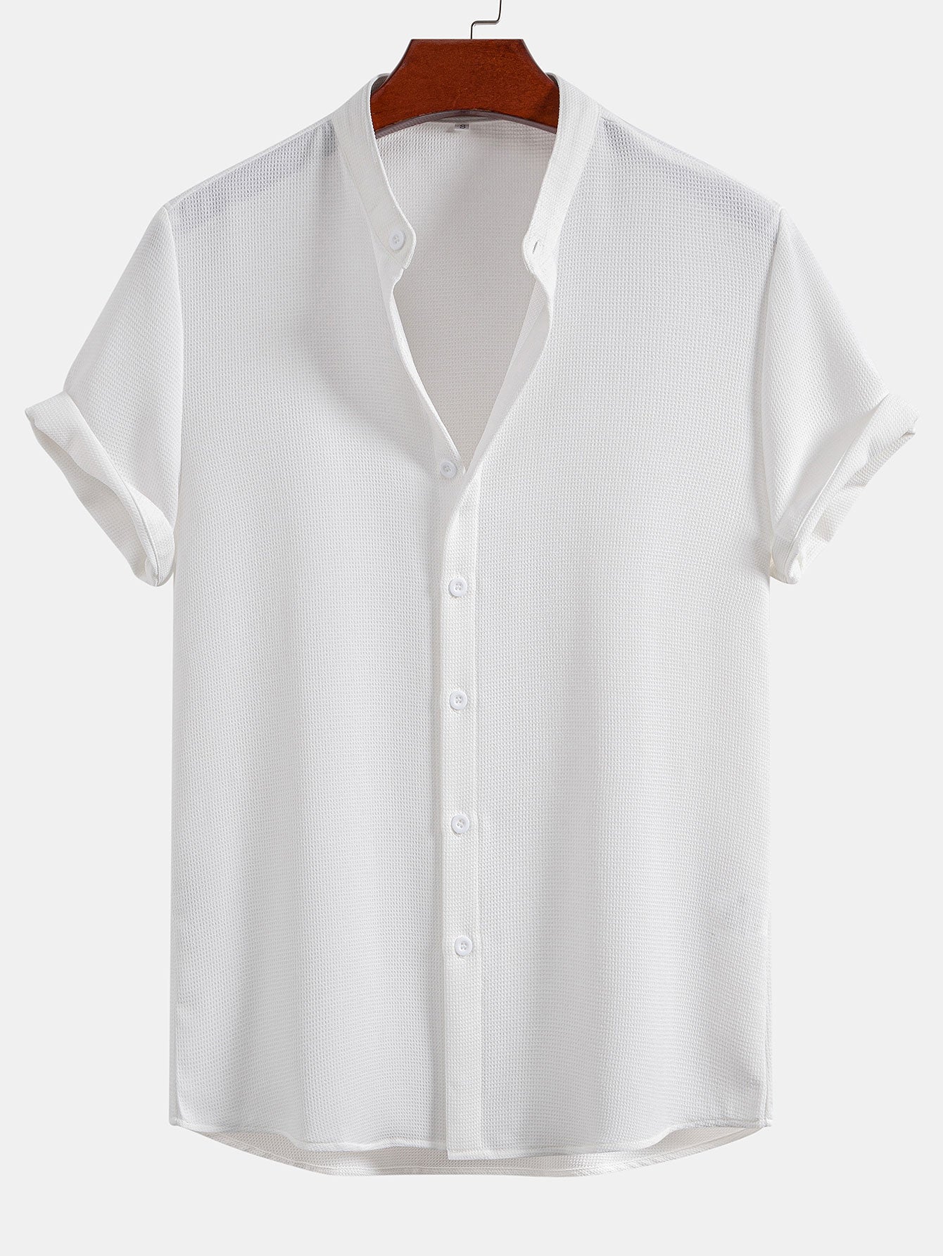 Camisa Waffle Textured Stand Collar