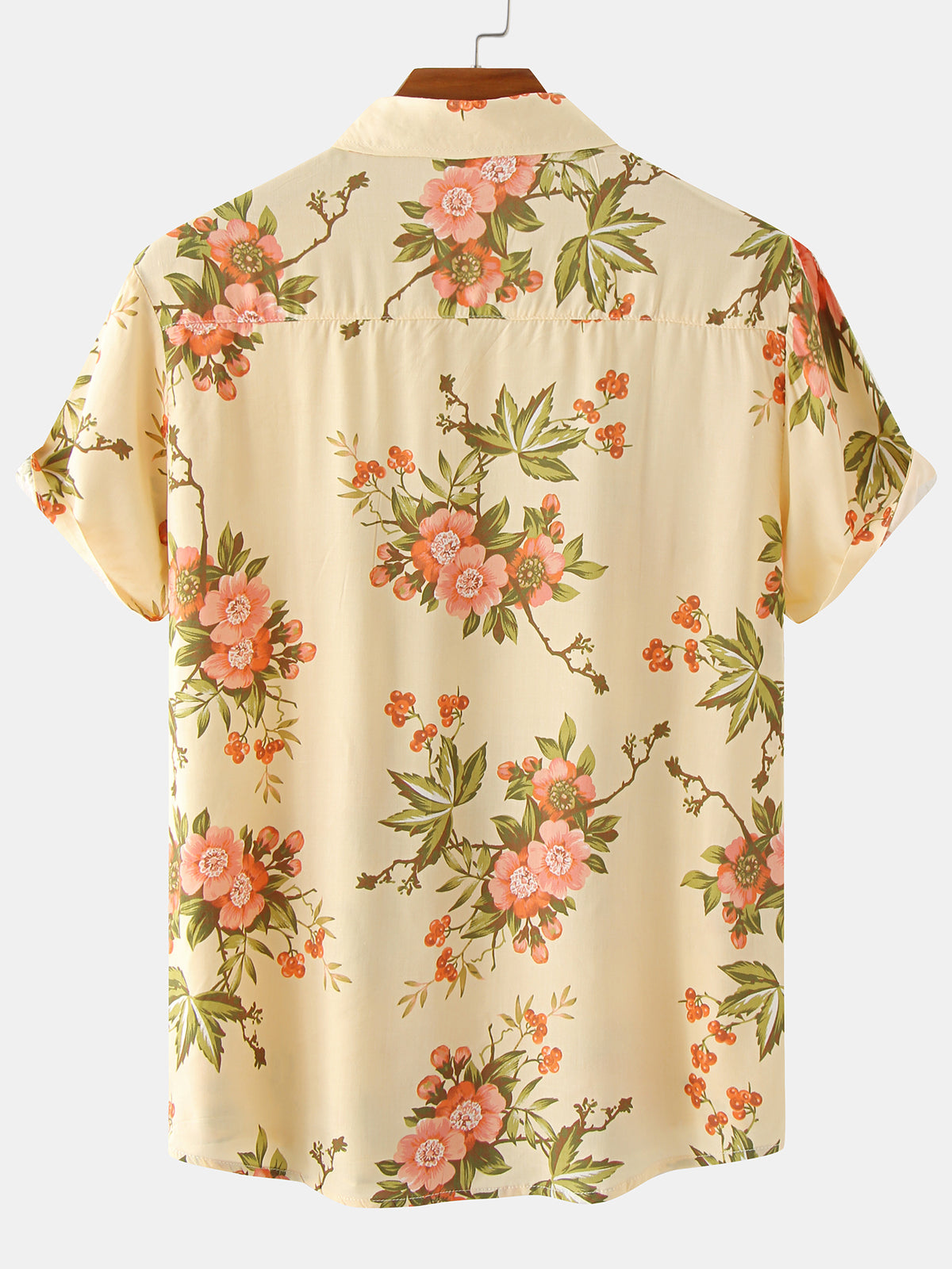Camisa casual Button Up Holiday 70s retro floral casual de manga corta para hombre