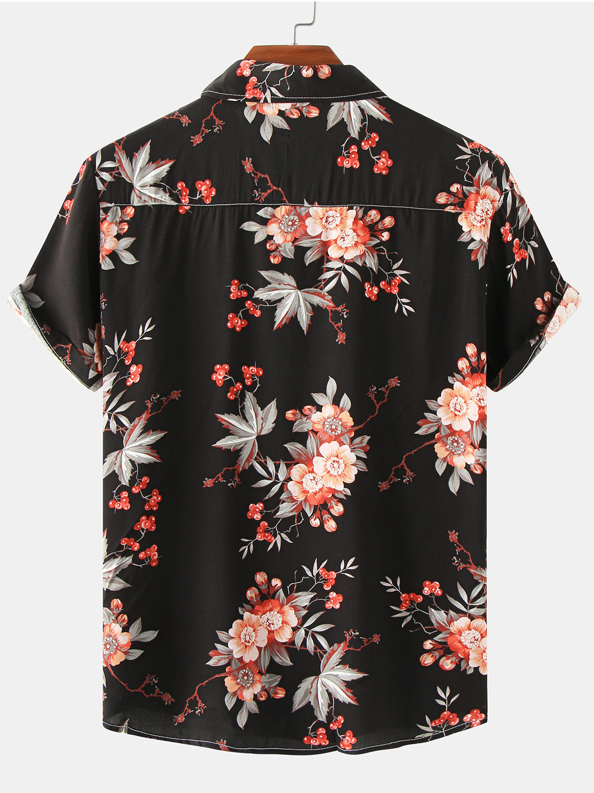 Camisa casual Button Up Holiday 70s retro floral casual de manga corta para hombre