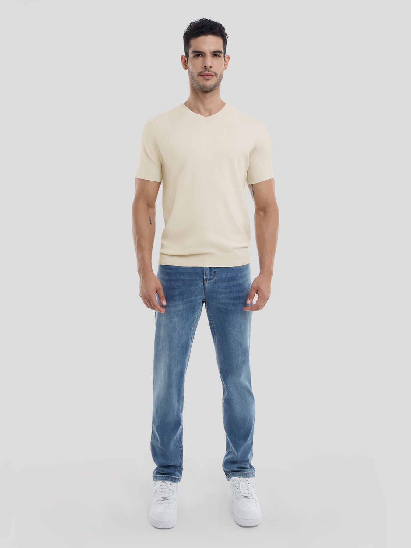 Camiseta Gentletejido de manga corta V-neck tejidoted