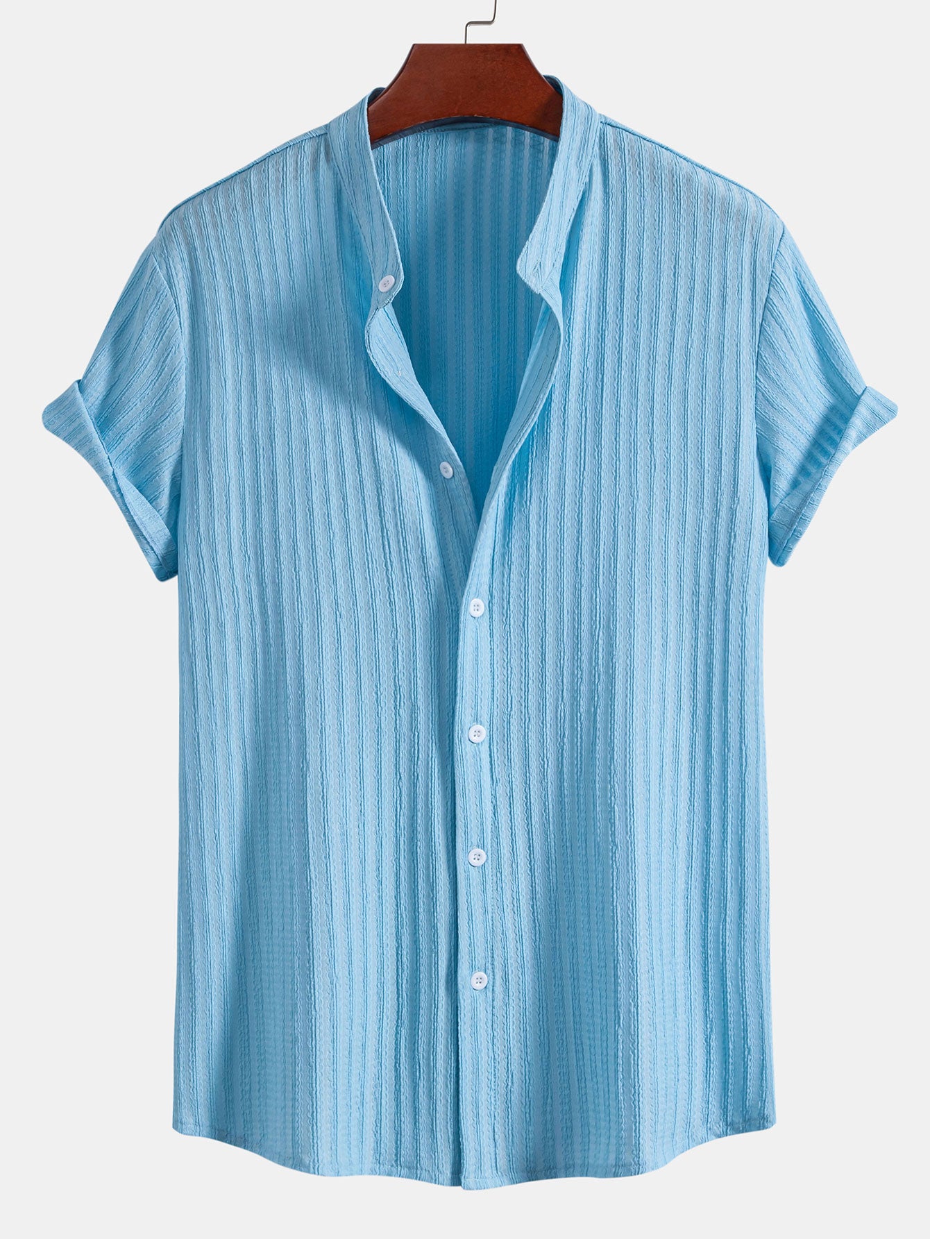 Camisa Muscle Fit Texture Ribbed Stand Collar