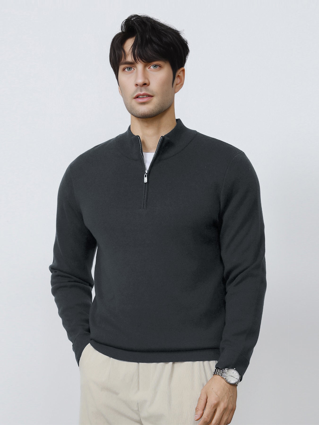 Gentletejido Washable Half Zip Mock Neck Sweater