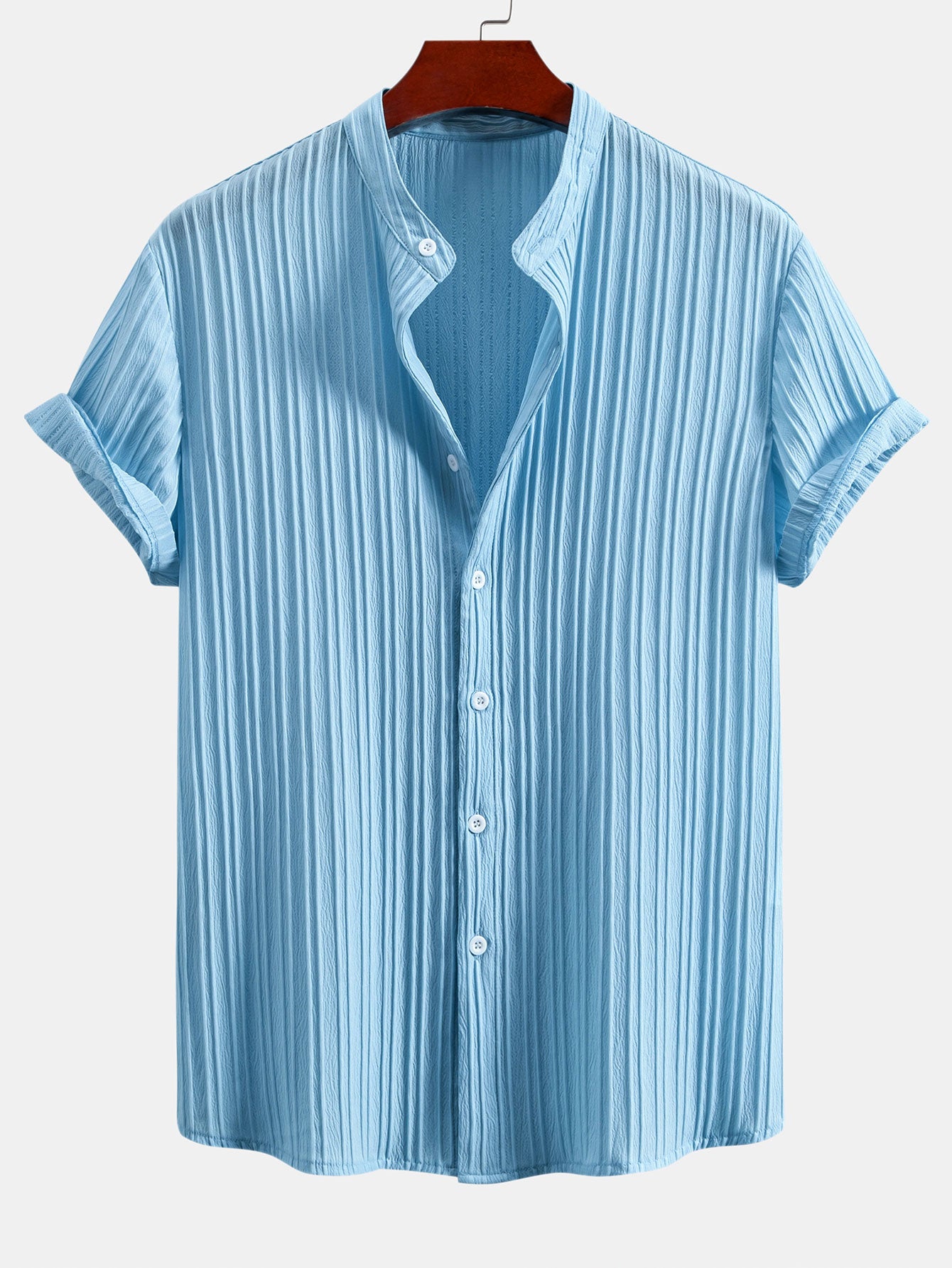 Camisa Textured Stand Collar