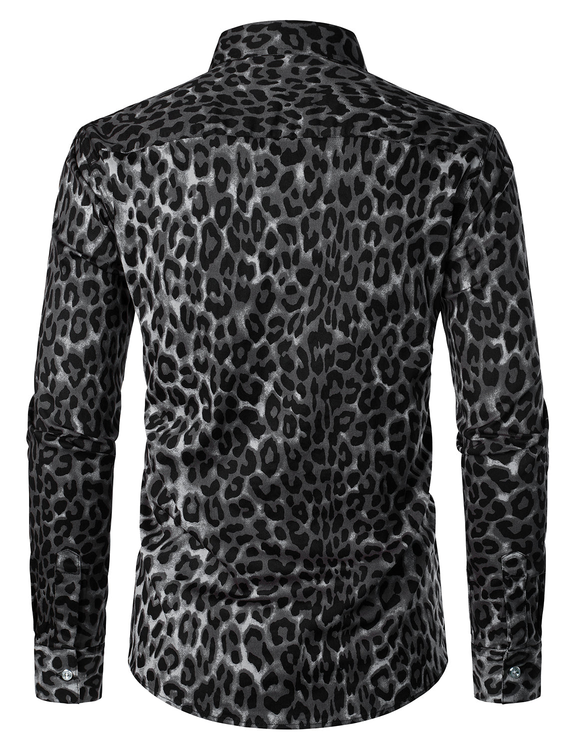 Camisa Grey Snow Leopard estampado Animal casual Rock Cool de algodón de manga larga para hombre