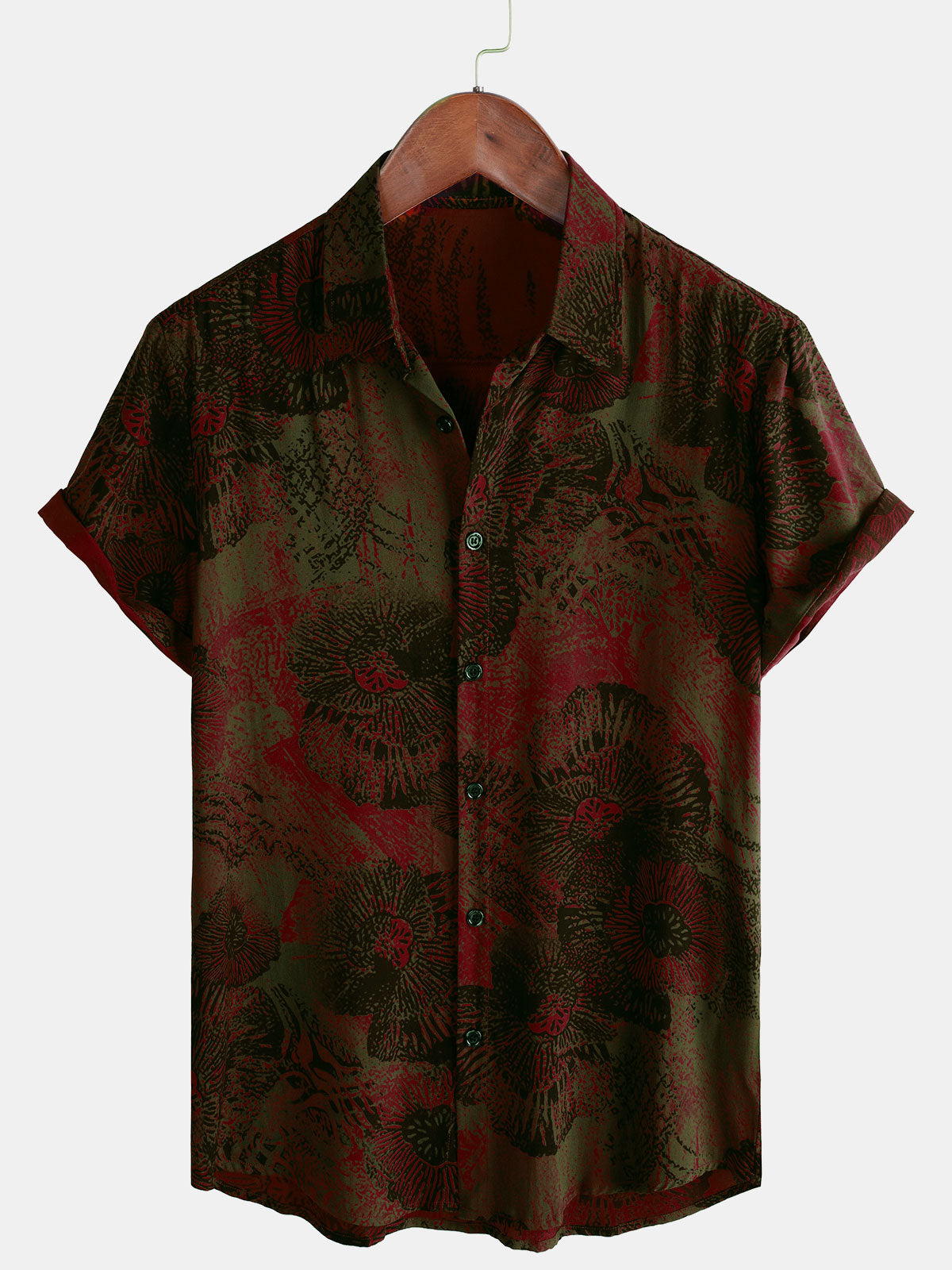 Camisa retro floral Button Up casual de manga corta para hombre