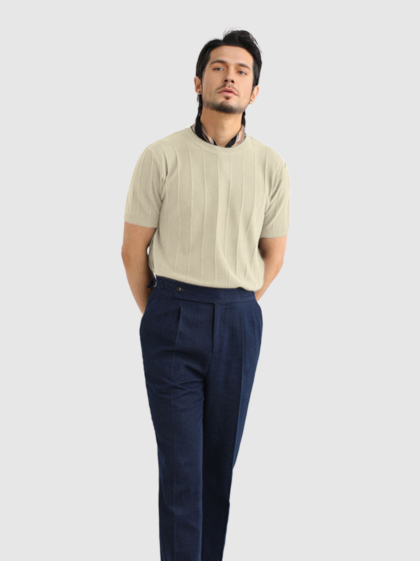 Camiseta Gentletejido transpirable a rayas de manga corta tejidoted